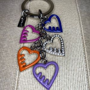 COACH 5 Multi Enamel Heart Charms Key Ring